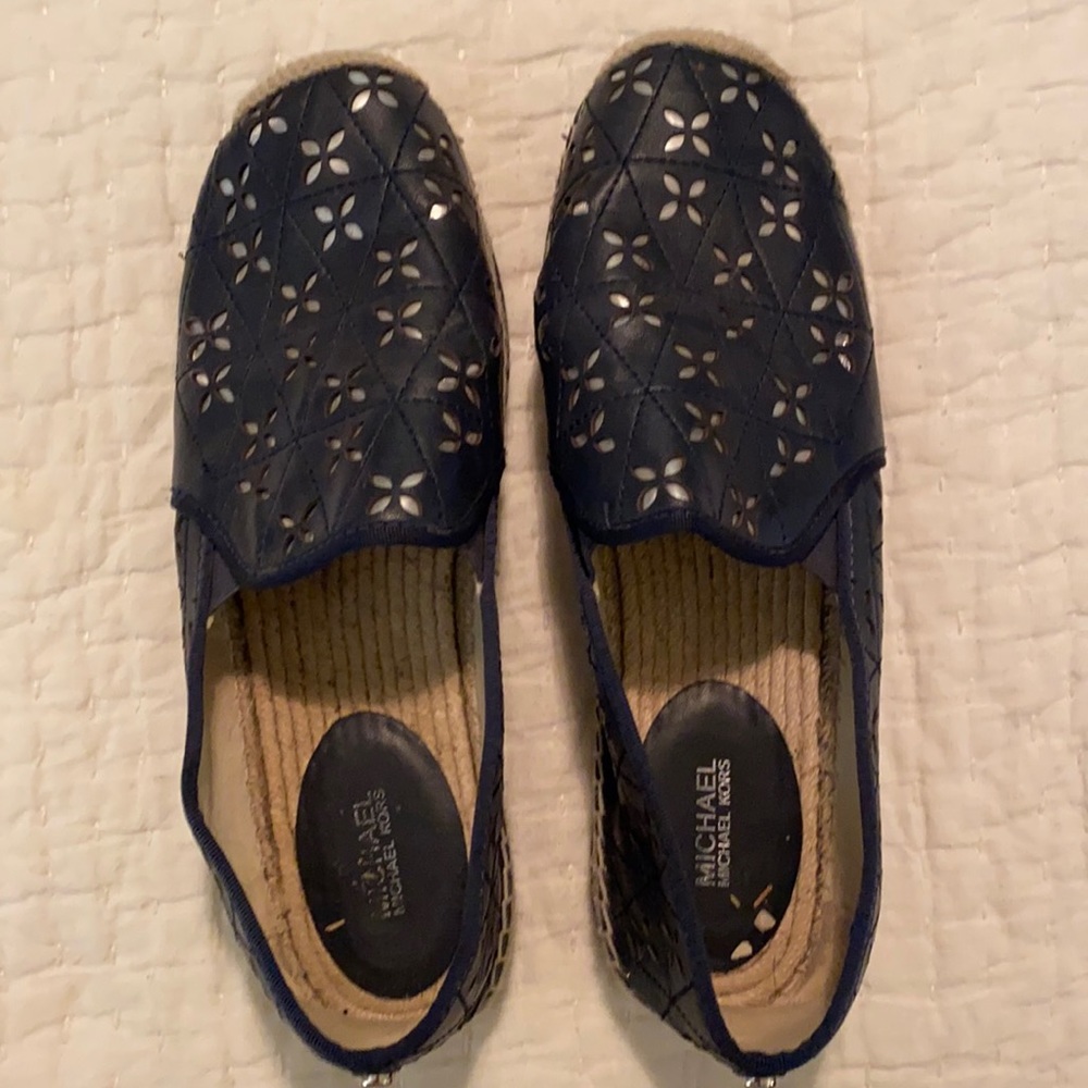 Michael Kors navy & silver slip on shoes